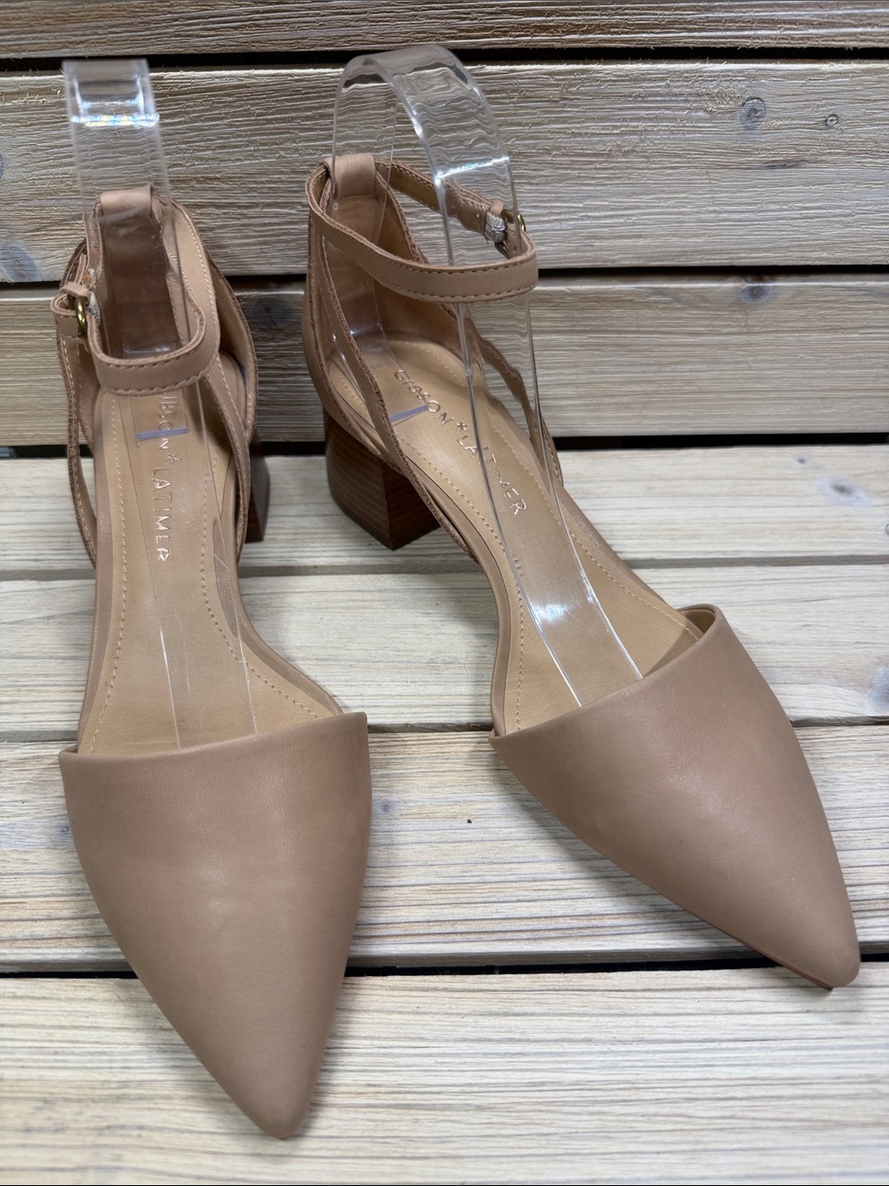 Gibson Latimer Pointed Toe Ankle Strap Block Heel - Nude Color
